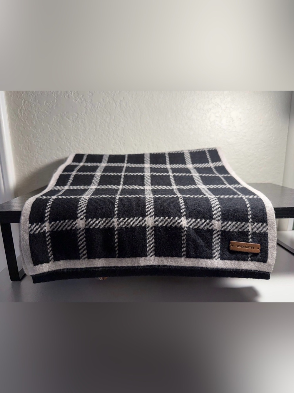 Coach - Black and White Checkered Throw Scarf 🧣